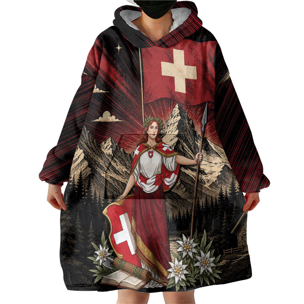 Switzerland National Day Wearable Blanket Hoodie Helvetia Alps Heritage Pride