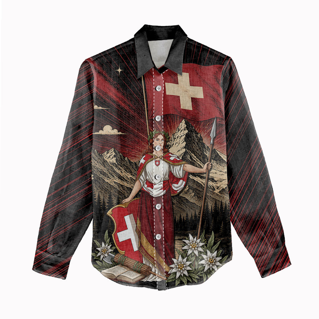 Switzerland National Day Women Casual Shirt Helvetia Alps Heritage Pride