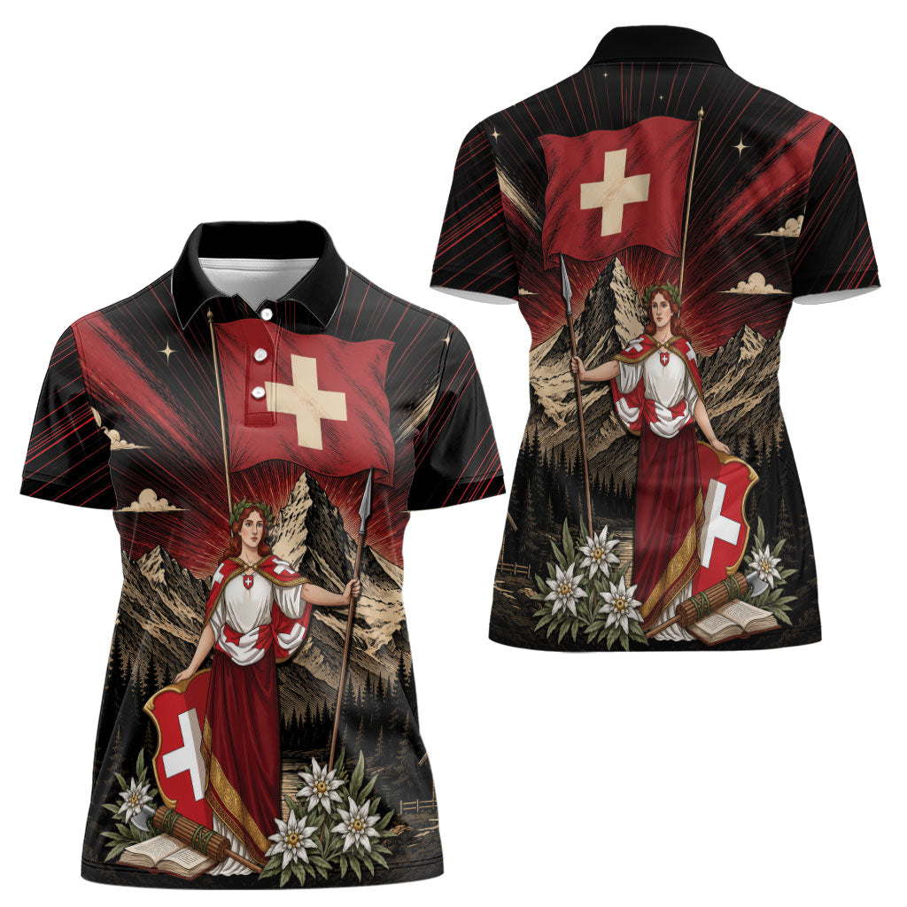 Switzerland National Day Women Polo Shirt Helvetia Alps Heritage Pride