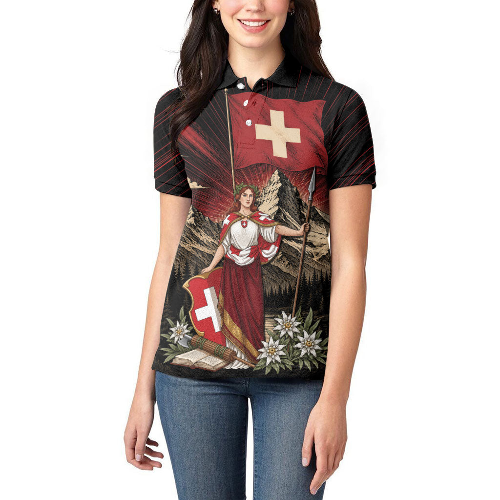 Switzerland National Day Women Polo Shirt Helvetia Alps Heritage Pride
