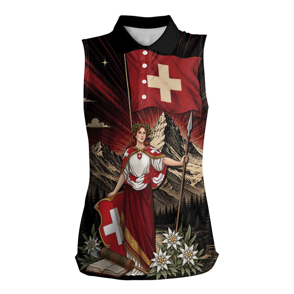 Switzerland National Day Women Sleeveless Polo Shirt Helvetia Alps Heritage Pride