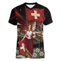 Switzerland National Day Women V-Neck T-Shirt Helvetia Alps Heritage Pride