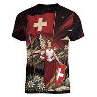 Switzerland National Day Women V-Neck T-Shirt Helvetia Alps Heritage Pride