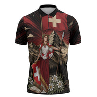 Switzerland National Day Zipper Polo Shirt Helvetia Alps Heritage Pride