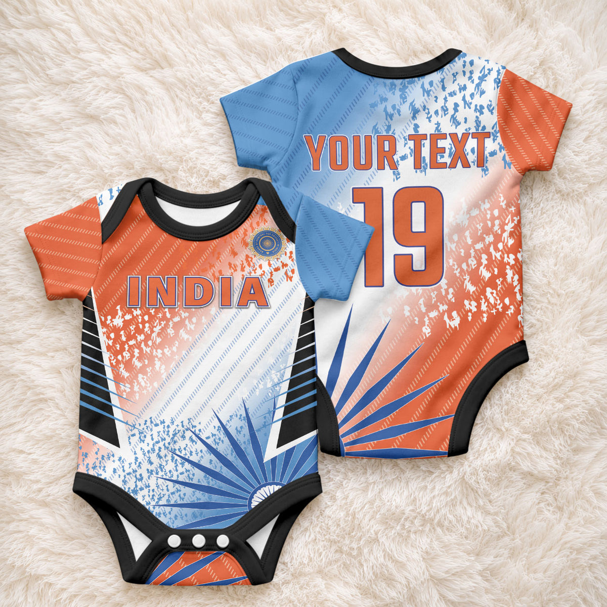 Custom India Cricket Baby Onesie Men In Blue Ashoka Chakra Pride