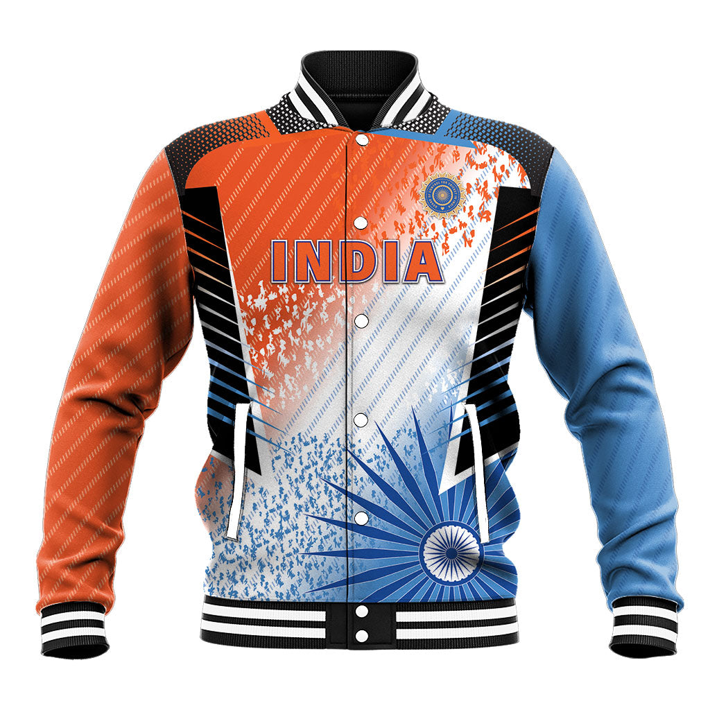 Custom India Cricket Baseball Jacket Men In Blue Ashoka Chakra Pride