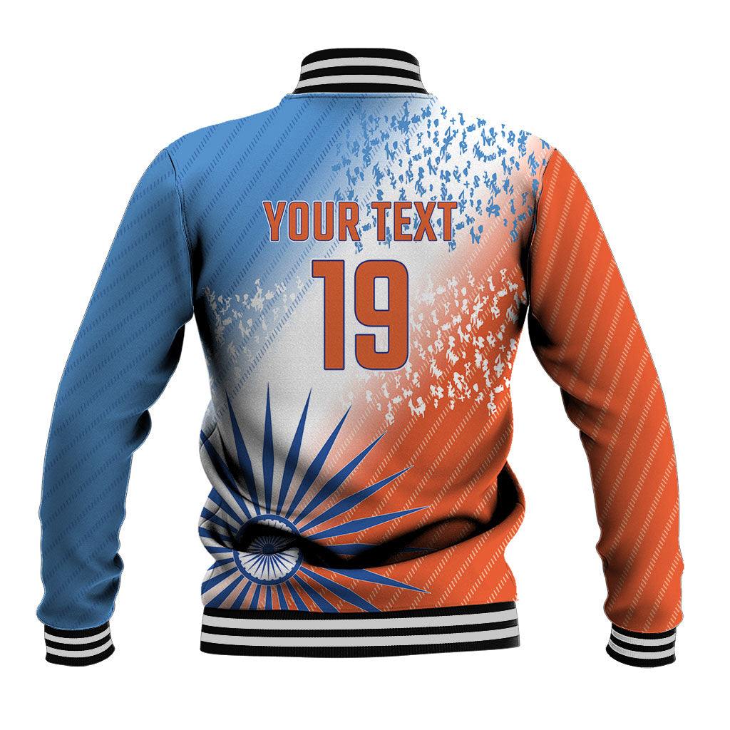 Custom India Cricket Baseball Jacket Men In Blue Ashoka Chakra Pride