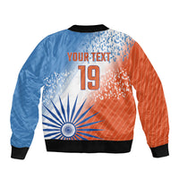Custom India Cricket Bomber Jacket Men In Blue Ashoka Chakra Pride