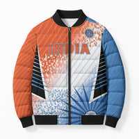 Custom India Cricket Bomber Puffer Jacket Men In Blue Ashoka Chakra Pride