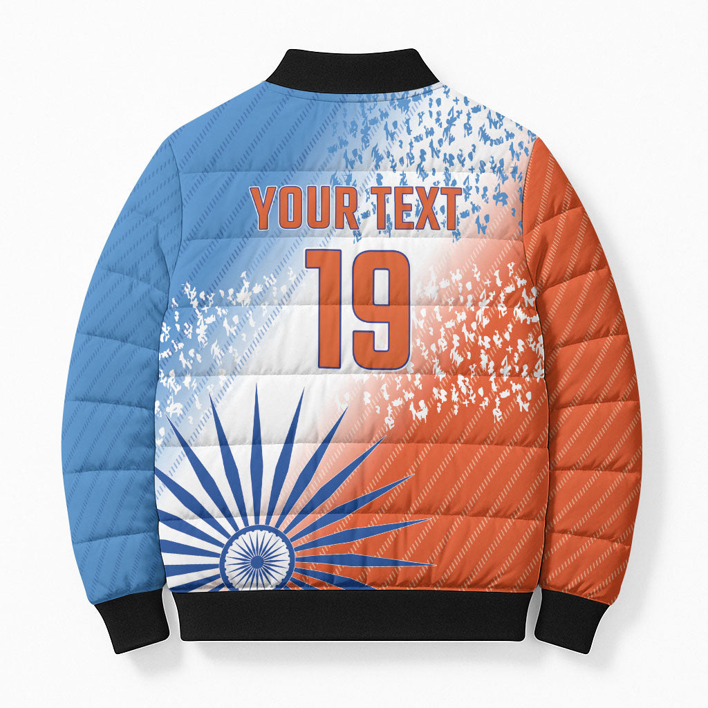 Custom India Cricket Bomber Puffer Jacket Men In Blue Ashoka Chakra Pride