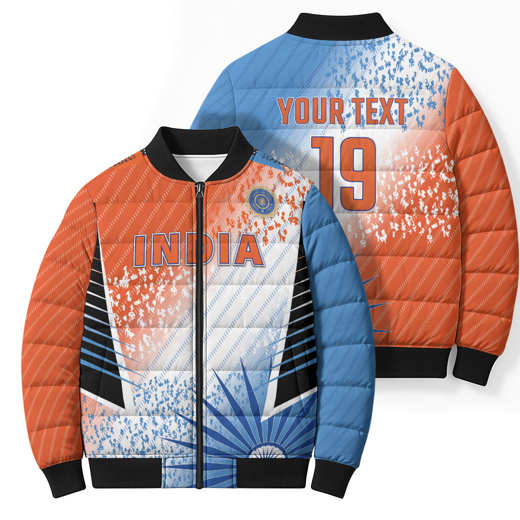 Custom India Cricket Bomber Puffer Jacket Men In Blue Ashoka Chakra Pride