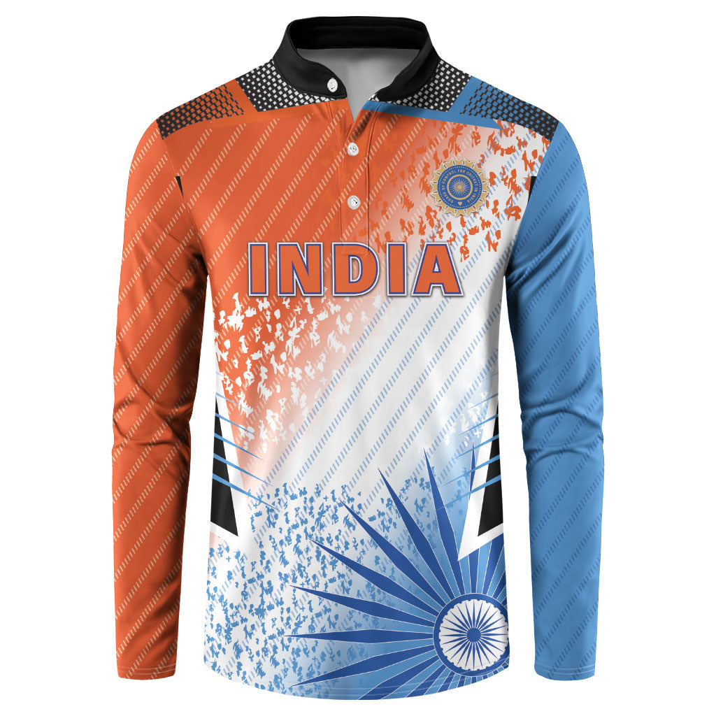 Custom India Cricket Button Sweatshirt Men In Blue Ashoka Chakra Pride
