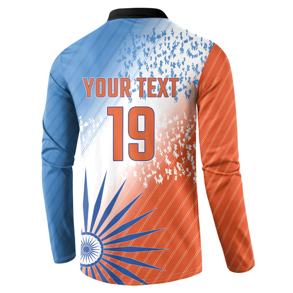 Custom India Cricket Button Sweatshirt Men In Blue Ashoka Chakra Pride