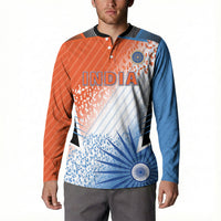 Custom India Cricket Button Sweatshirt Men In Blue Ashoka Chakra Pride