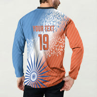 Custom India Cricket Button Sweatshirt Men In Blue Ashoka Chakra Pride