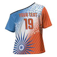 Custom India Cricket Cross Shoulder Shirt Men In Blue Ashoka Chakra Pride