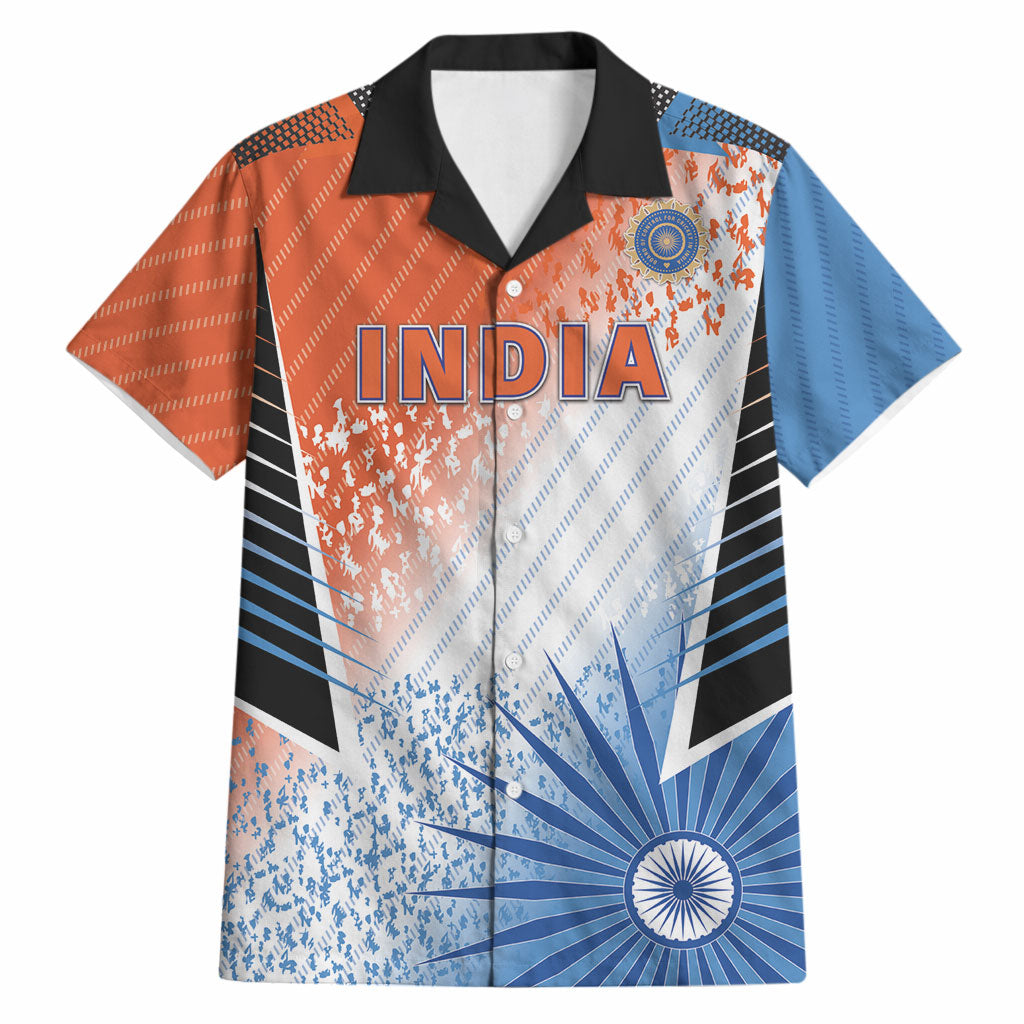 Custom India Cricket Hawaiian Shirt Men In Blue Ashoka Chakra Pride