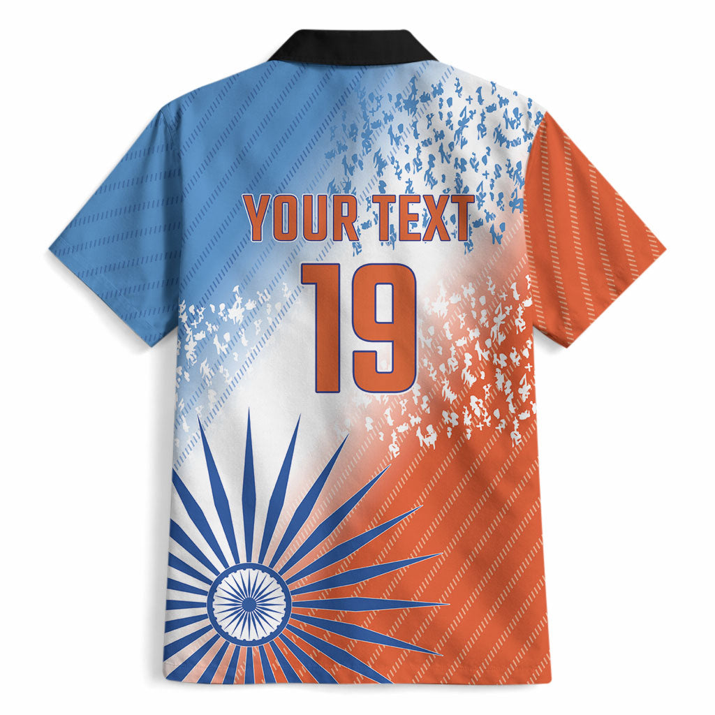 Custom India Cricket Hawaiian Shirt Men In Blue Ashoka Chakra Pride