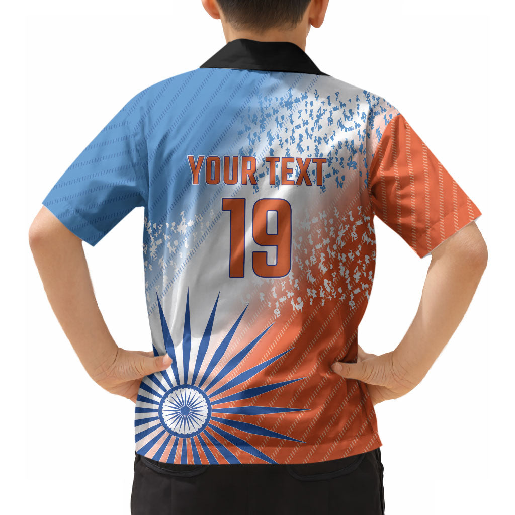 Custom India Cricket Hawaiian Shirt Men In Blue Ashoka Chakra Pride