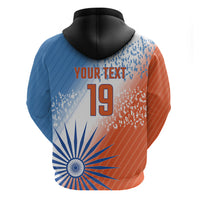 Custom India Cricket Hoodie Men In Blue Ashoka Chakra Pride