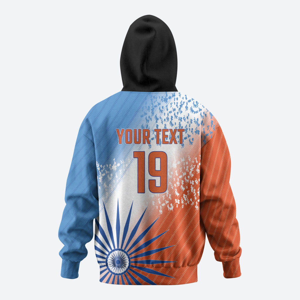 Custom India Cricket Hoodie Men In Blue Ashoka Chakra Pride