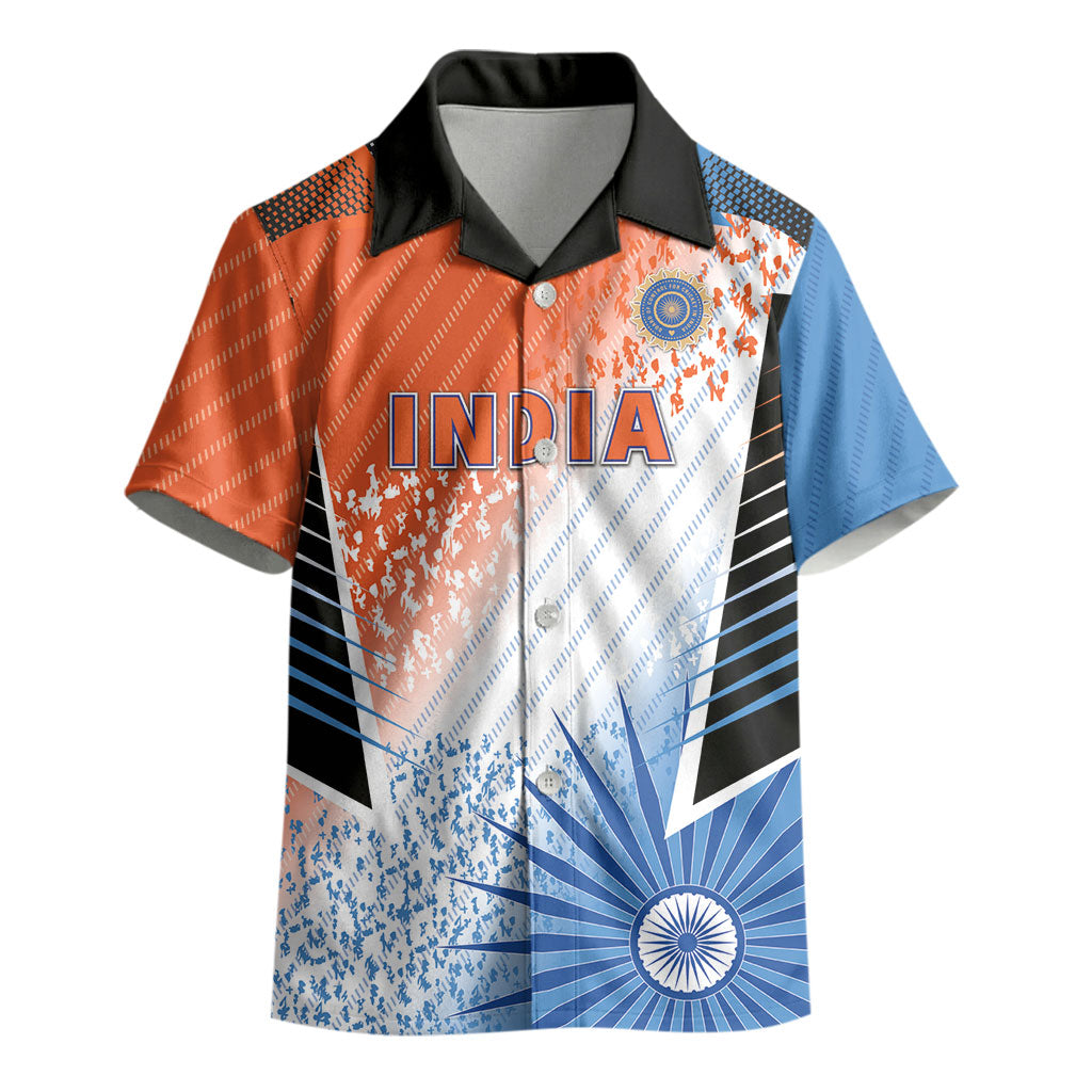Custom India Cricket Kid Hawaiian Shirt Men In Blue Ashoka Chakra Pride