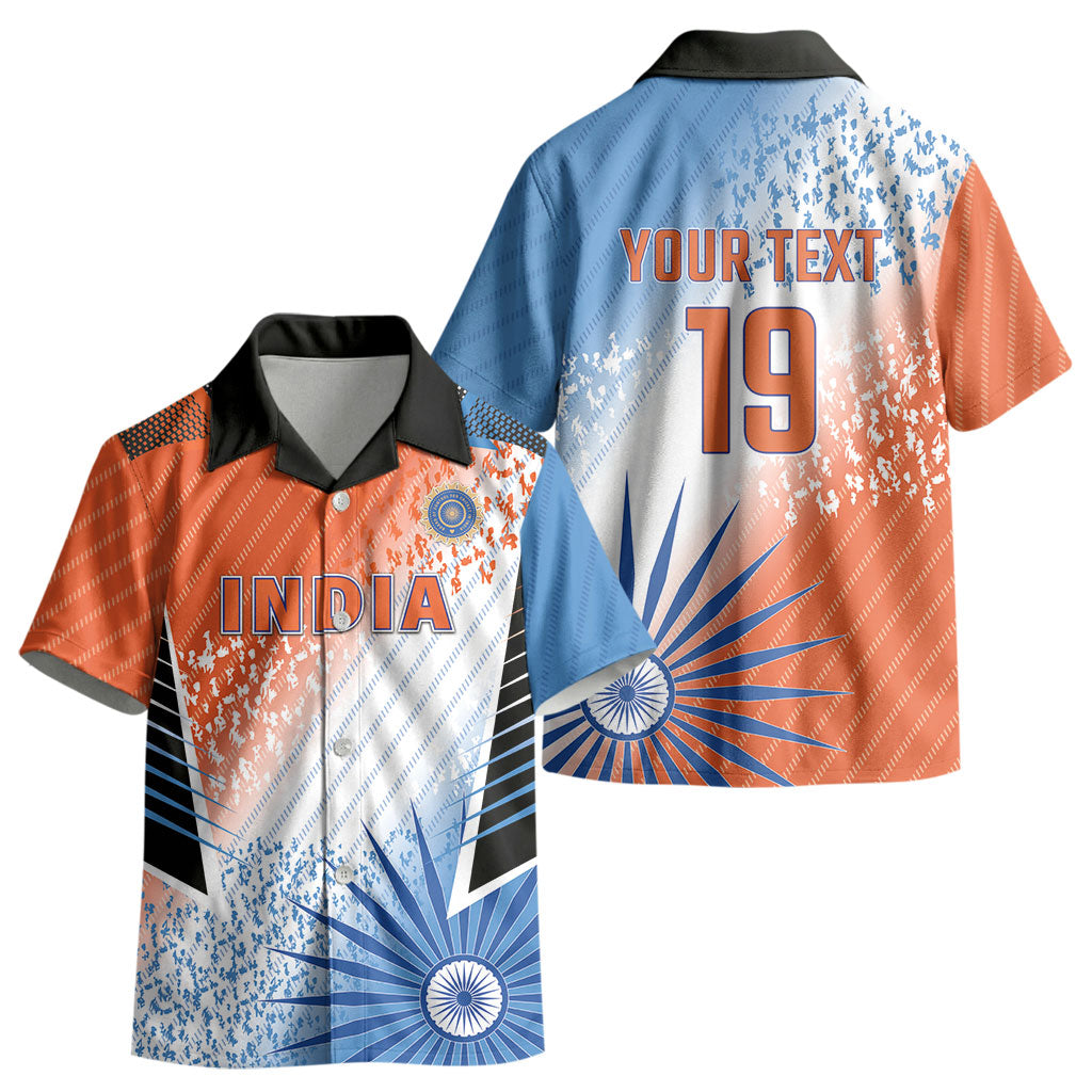 Custom India Cricket Kid Hawaiian Shirt Men In Blue Ashoka Chakra Pride