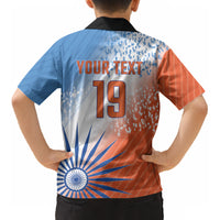 Custom India Cricket Kid Hawaiian Shirt Men In Blue Ashoka Chakra Pride