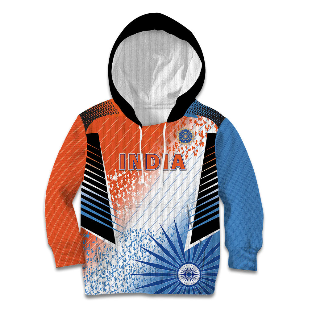 Custom India Cricket Kid Hoodie Men In Blue Ashoka Chakra Pride
