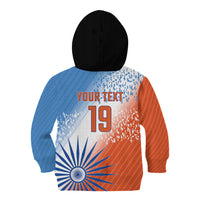 Custom India Cricket Kid Hoodie Men In Blue Ashoka Chakra Pride