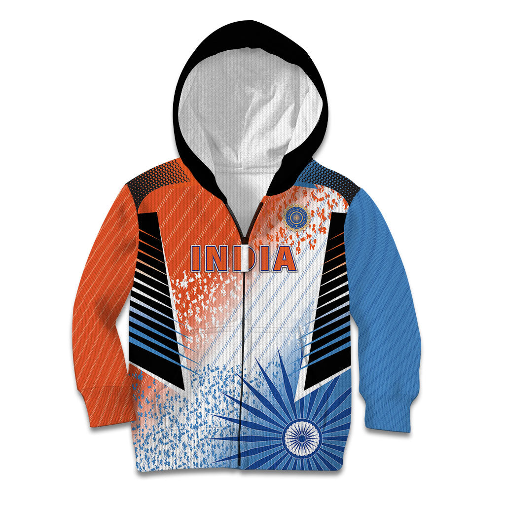 Custom India Cricket Kid Hoodie Men In Blue Ashoka Chakra Pride