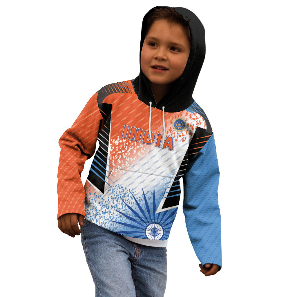 Custom India Cricket Kid Hoodie Men In Blue Ashoka Chakra Pride