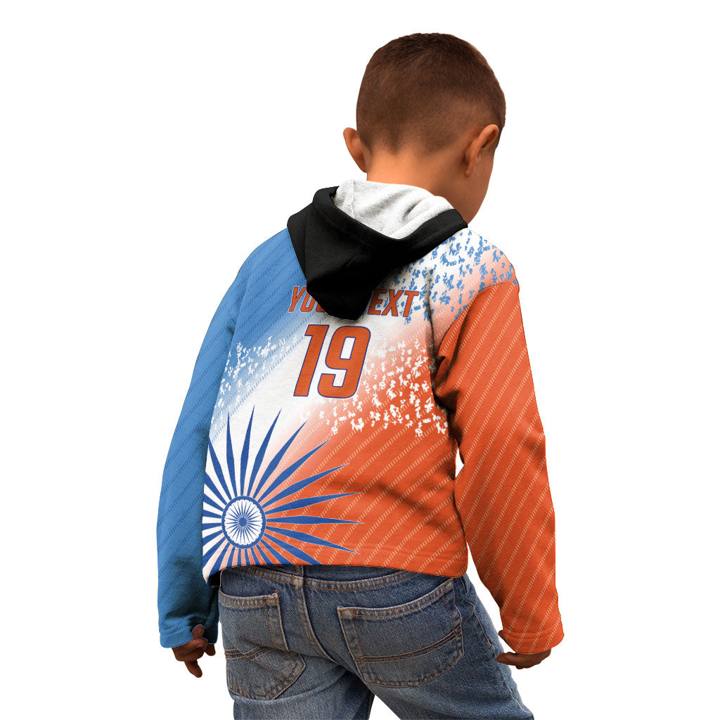 Custom India Cricket Kid Hoodie Men In Blue Ashoka Chakra Pride