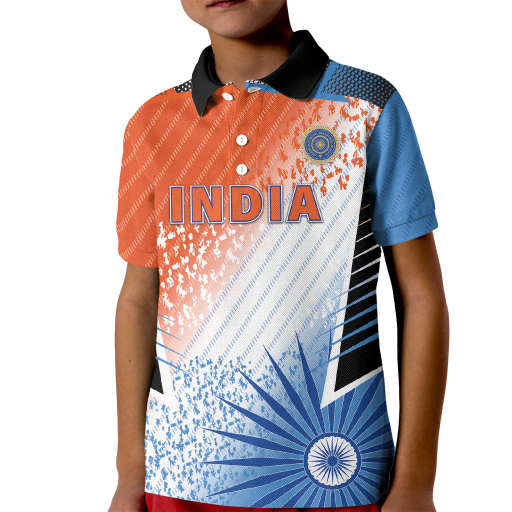 Custom India Cricket Kid Polo Shirt Men In Blue Ashoka Chakra Pride
