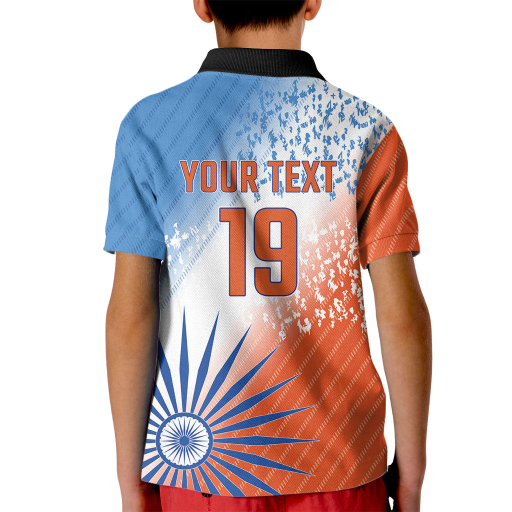 Custom India Cricket Kid Polo Shirt Men In Blue Ashoka Chakra Pride