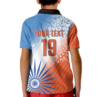 Custom India Cricket Kid Polo Shirt Men In Blue Ashoka Chakra Pride