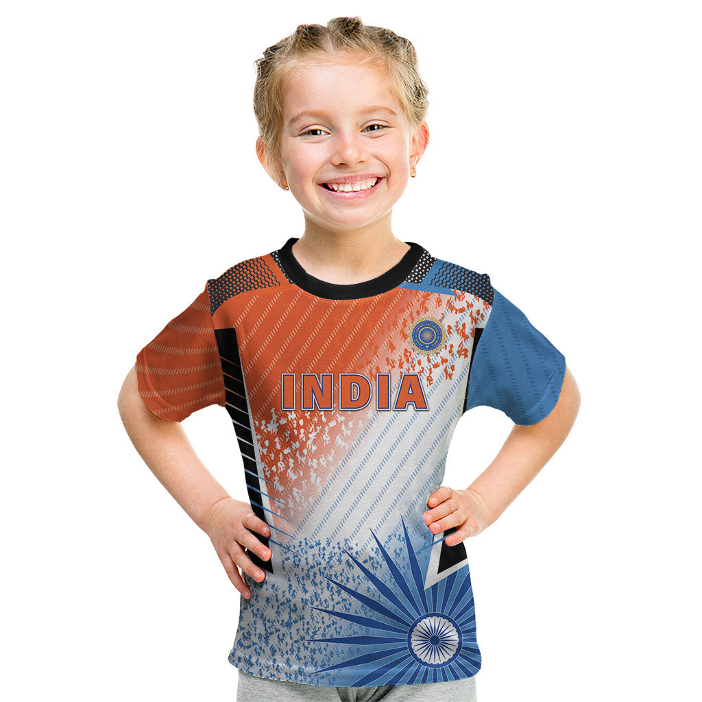 Custom India Cricket Kid T Shirt Men In Blue Ashoka Chakra Pride