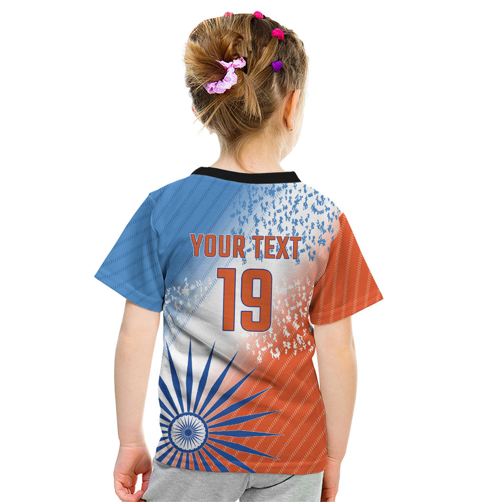 Custom India Cricket Kid T Shirt Men In Blue Ashoka Chakra Pride