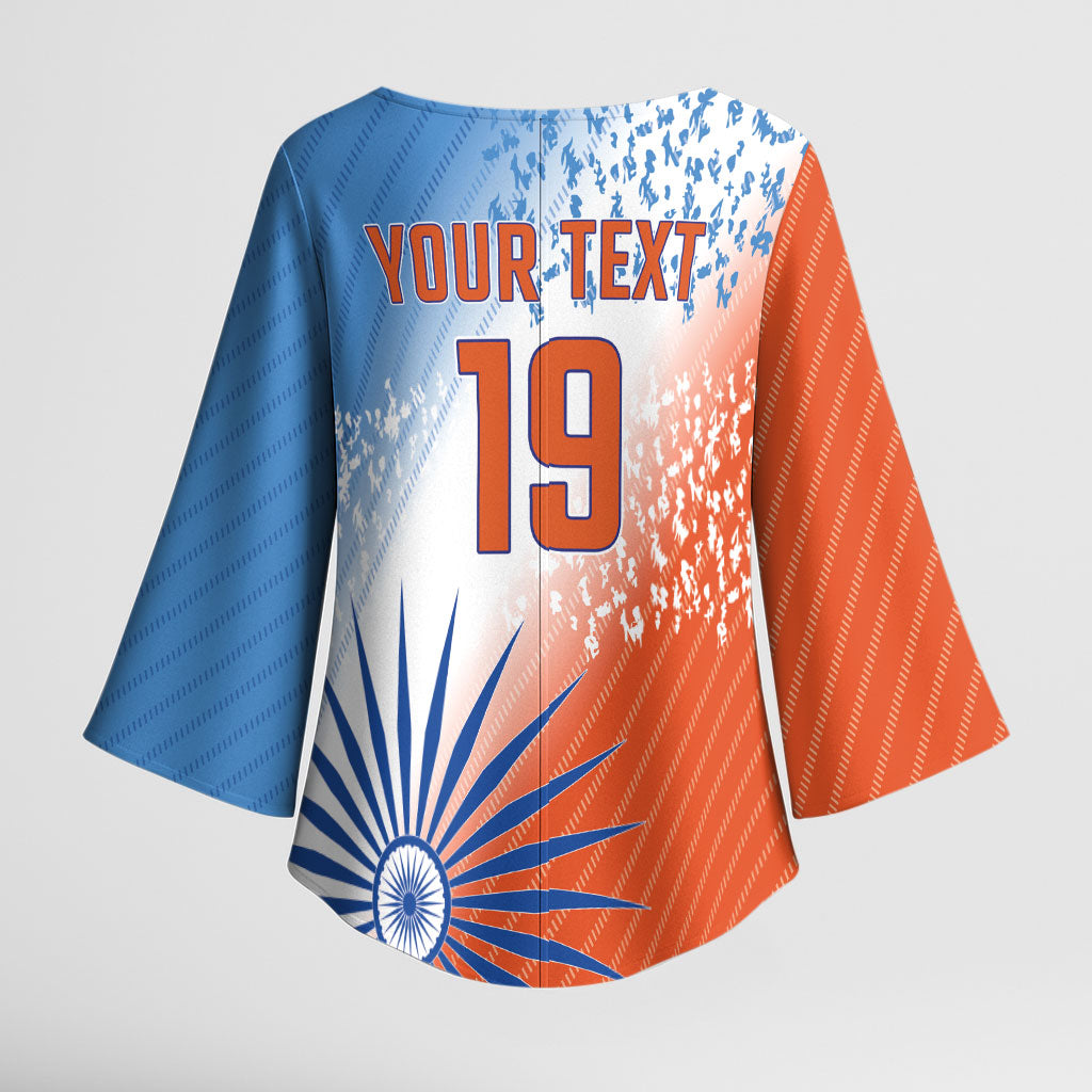 Custom India Cricket Kimono Sleeve Blouse Men In Blue Ashoka Chakra Pride