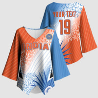 Custom India Cricket Kimono Sleeve Blouse Men In Blue Ashoka Chakra Pride
