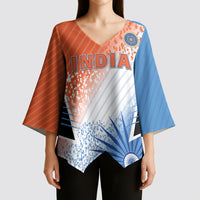 Custom India Cricket Kimono Sleeve Blouse Men In Blue Ashoka Chakra Pride