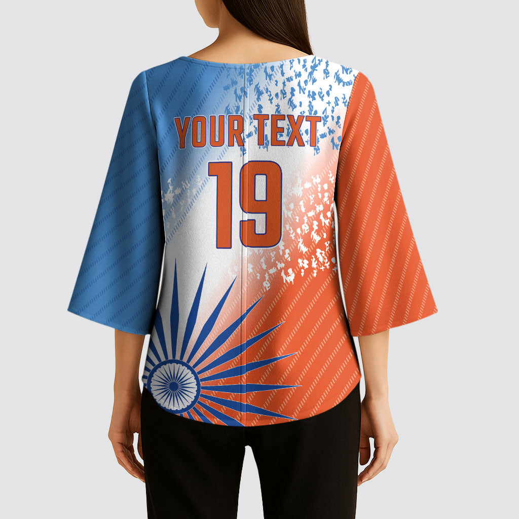 Custom India Cricket Kimono Sleeve Blouse Men In Blue Ashoka Chakra Pride