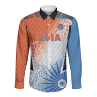 Custom India Cricket Long Sleeve Button Shirt Men In Blue Ashoka Chakra Pride