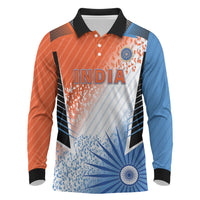 Custom India Cricket Long Sleeve Polo Shirt Men In Blue Ashoka Chakra Pride