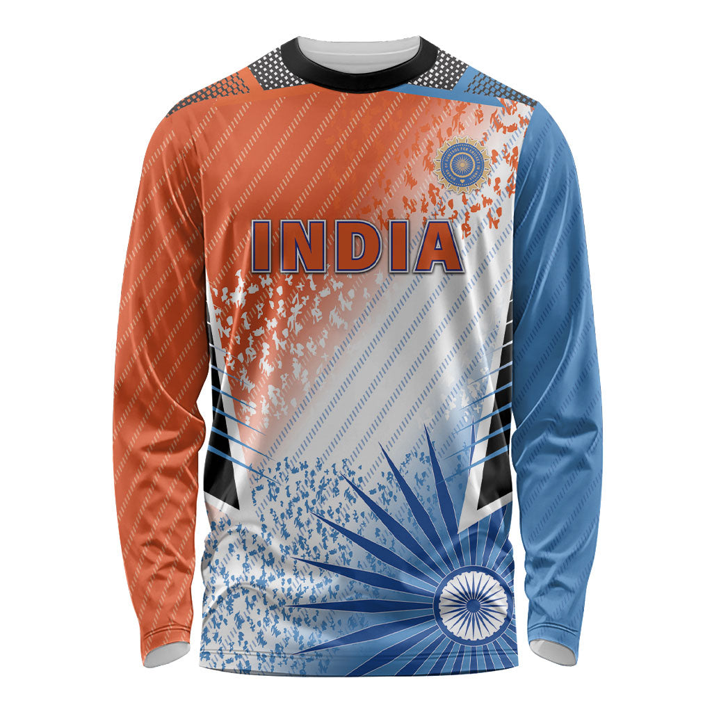 Custom India Cricket Long Sleeve Shirt Men In Blue Ashoka Chakra Pride