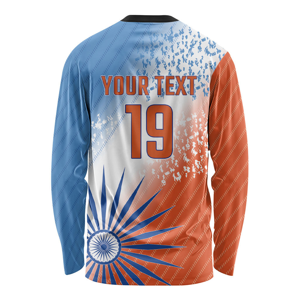 Custom India Cricket Long Sleeve Shirt Men In Blue Ashoka Chakra Pride