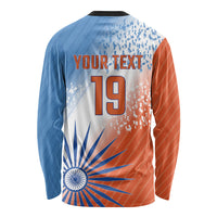 Custom India Cricket Long Sleeve Shirt Men In Blue Ashoka Chakra Pride