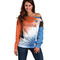 Custom India Cricket Off Shoulder Sweater Men In Blue Ashoka Chakra Pride