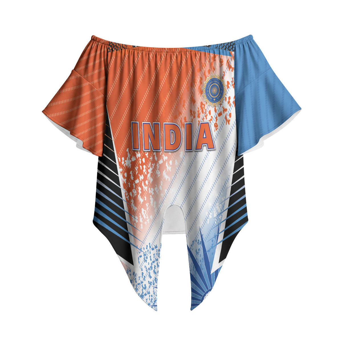 Custom India Cricket Off Shoulder Wrap Waist Top Men In Blue Ashoka Chakra Pride
