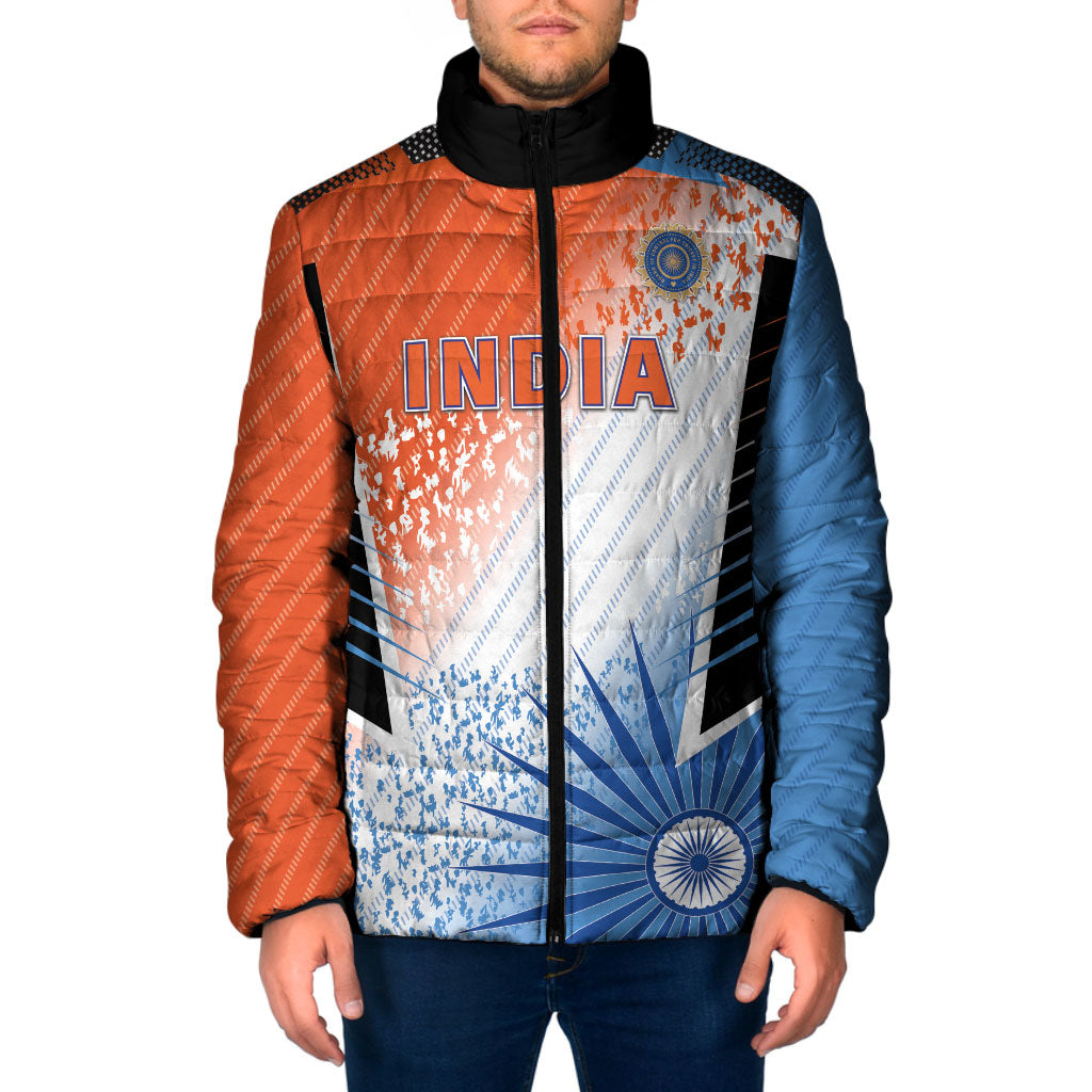 Custom India Cricket Padded Jacket Men In Blue Ashoka Chakra Pride